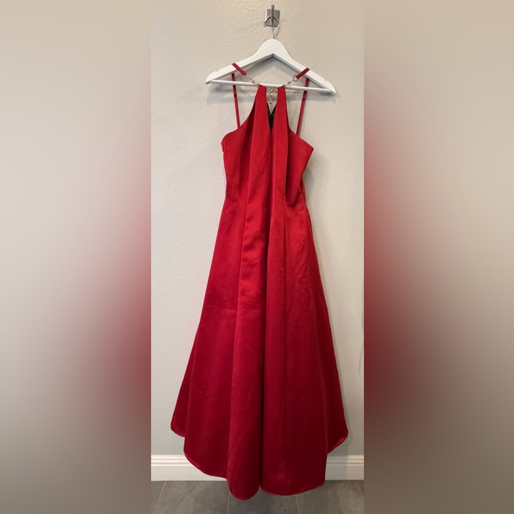 Scott McClintock Red Full-Length Halter-style Satin Gown